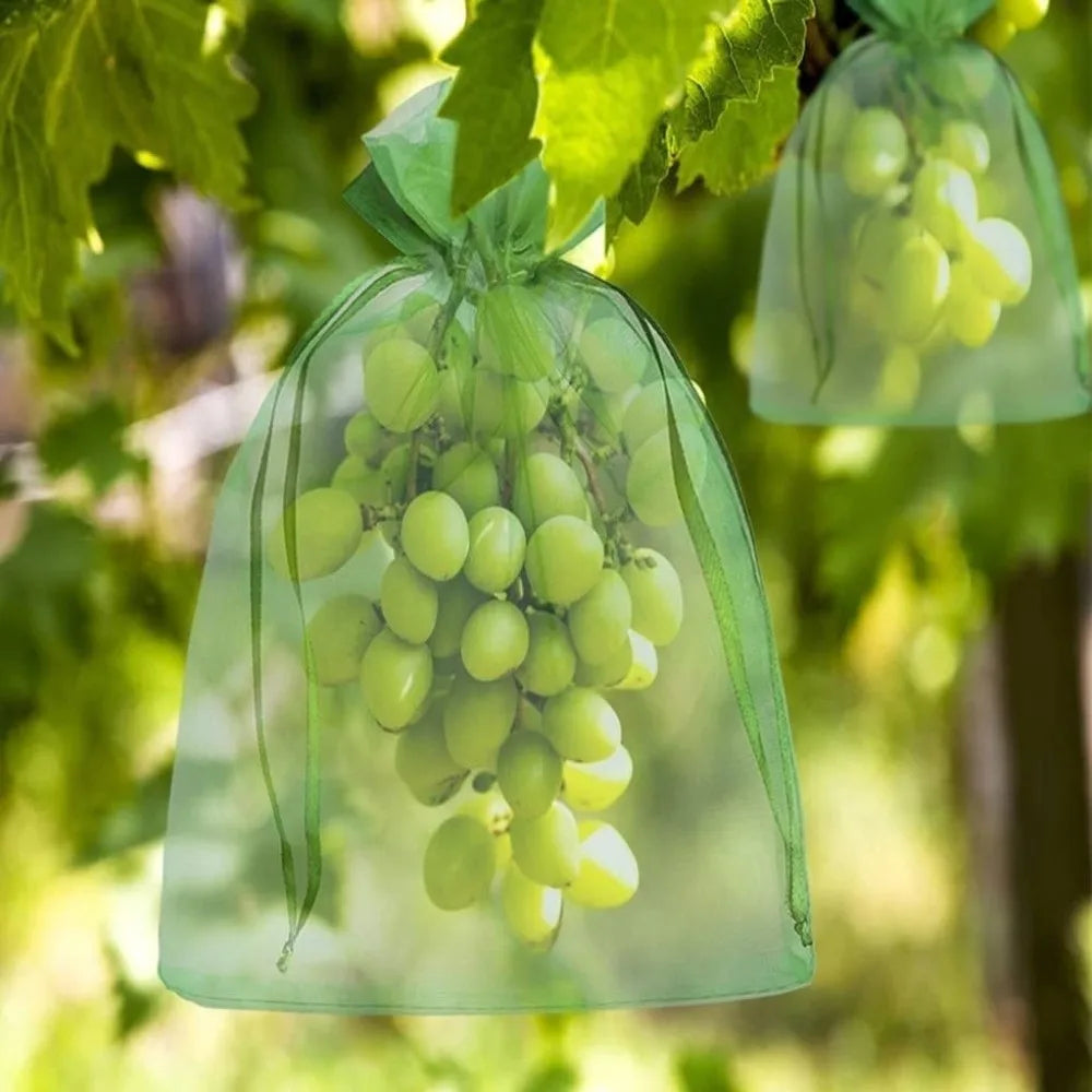 100Pcs Mesh Fruit Protection Bags with Drawstring Weather Resistant Fruits Insect Proof Bag Organza Grape Protection Cover Oasis Select