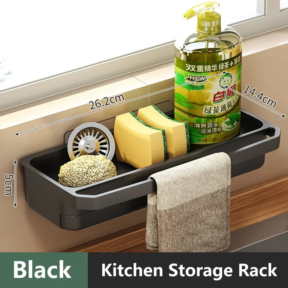 Kitchen Sink Organizer Drain Rack Self-draining Shelf Sponge Holder Dishcloth Faucet Storage Soap Drainer Kitchen Accessories Oasis Select black-01