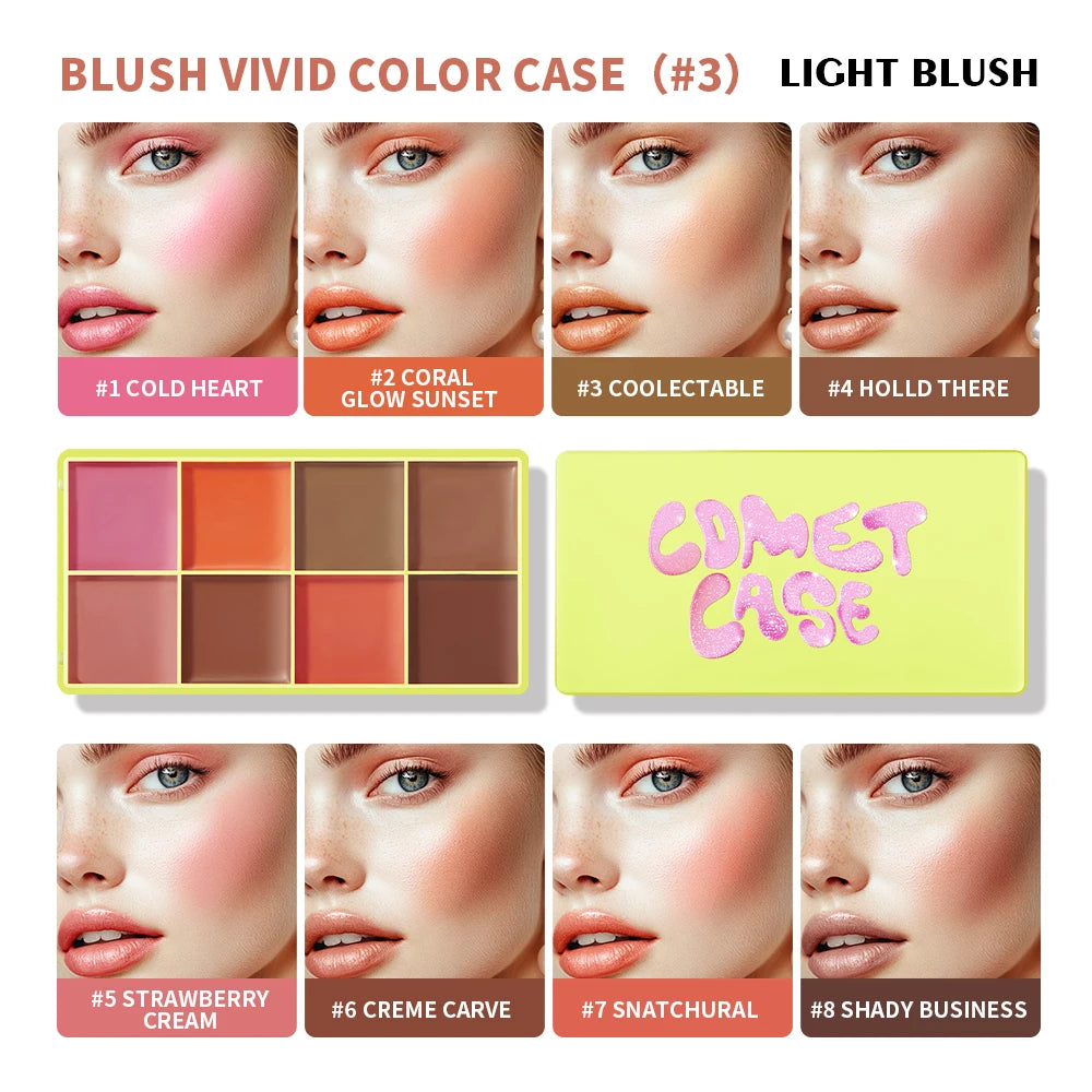 8-Color Blusher Cream Plate Highlighter Palette Face Blush Cosmetics Long Lasting Waterproof Concealer Natural Look Matte Makeup Oasis Select 3 Light Blush