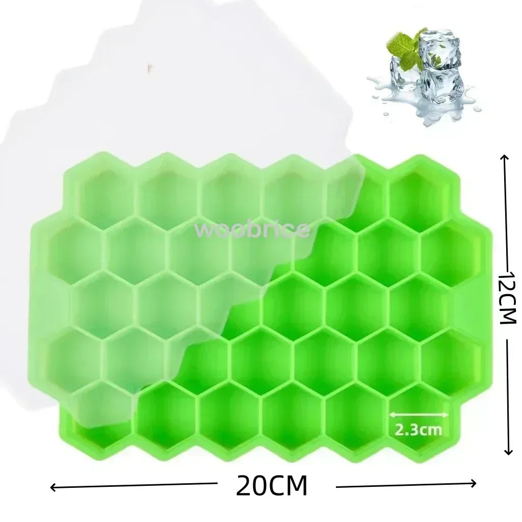 Ice Molds Silicone Honeycomb Hexagonal Template Popsicle Cube Mold Reusable BPA Free DIY Popsicle Mold Ice Cube Trays Oasis Select green 1PCS-37Cube