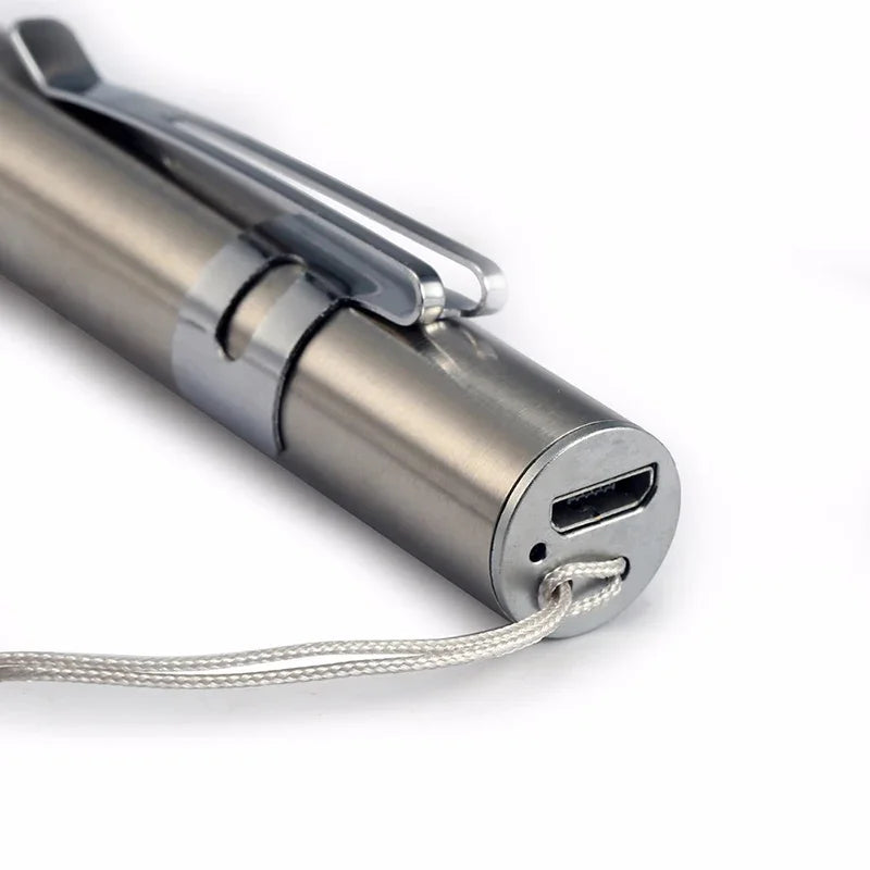 Mini Portable LED Pen Light Flashlight USB Rechargeable Medical Handy Torch with Stainless Steel Clip for Dentist Nurse Oasis Select