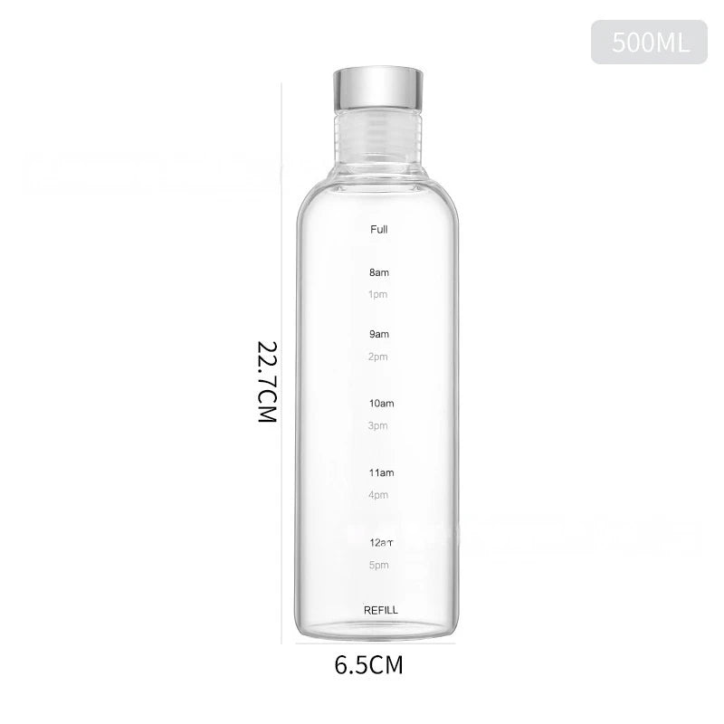 Borosilicate Glass Bottle with Sealed Lid with Time Scale - Leak-Proof, Fruit Tea Beverage Brewing Water Bottle Drink Container Oasis Select 500ml