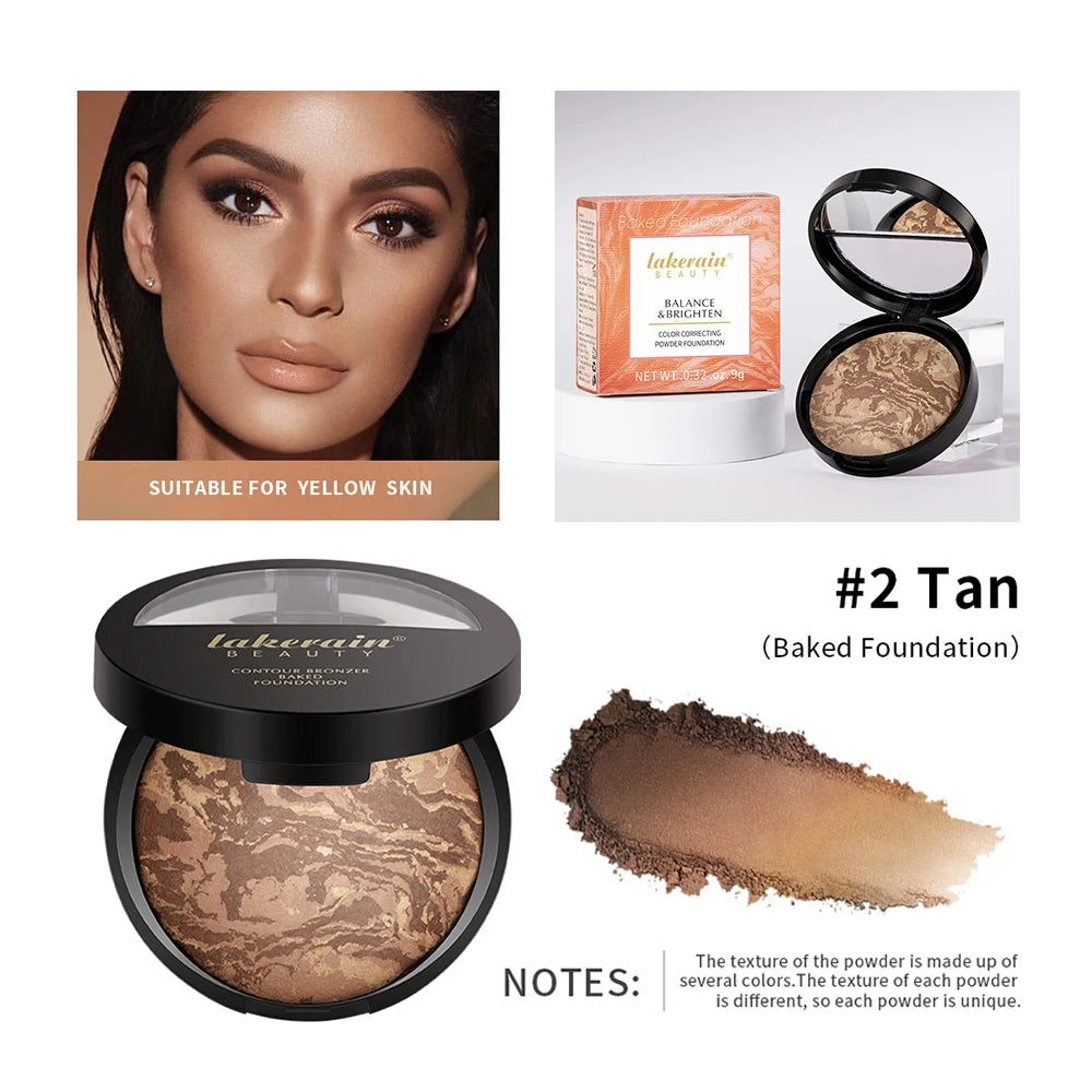 Demi Matte Natural Finish Baked Brighten Color Correcting Powder Foundation Buildable Light to Coverage Oil Control Makeup Oasis Select color 2