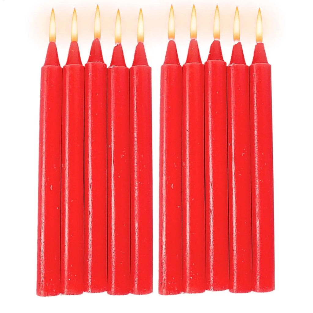 Survival Candles 10X Natural Wax Unscented Candle Red/White Survival Supplies Short Taper Candles for Wedding Blessing Home Oasis Select