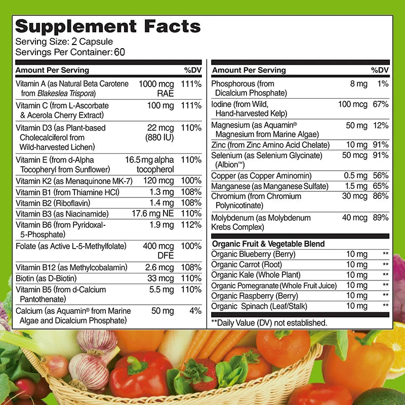 BEWORTHS Multivitamin Capsules with Vitamins & Minerals for Energy Brain Heart Skin Eye Health Immune Support for Women and Men Oasis Select