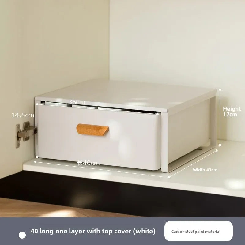 Multi-functional Kitchen Lower Sink Shelf Seasoning Dishes Pull-out Storage Box Sink Storage Rack Cabinet Pull Basket Layer Rack Oasis Select White B-1-40
