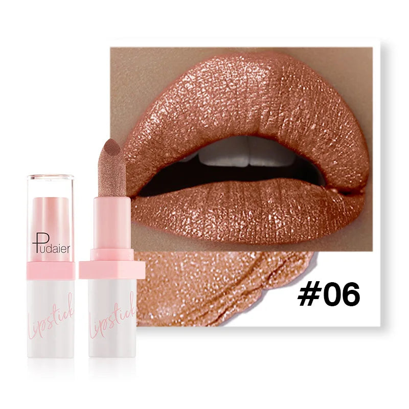 Pudaier Diamond Lipstick 10 Shades – Waterproof Glitter & Long Wear