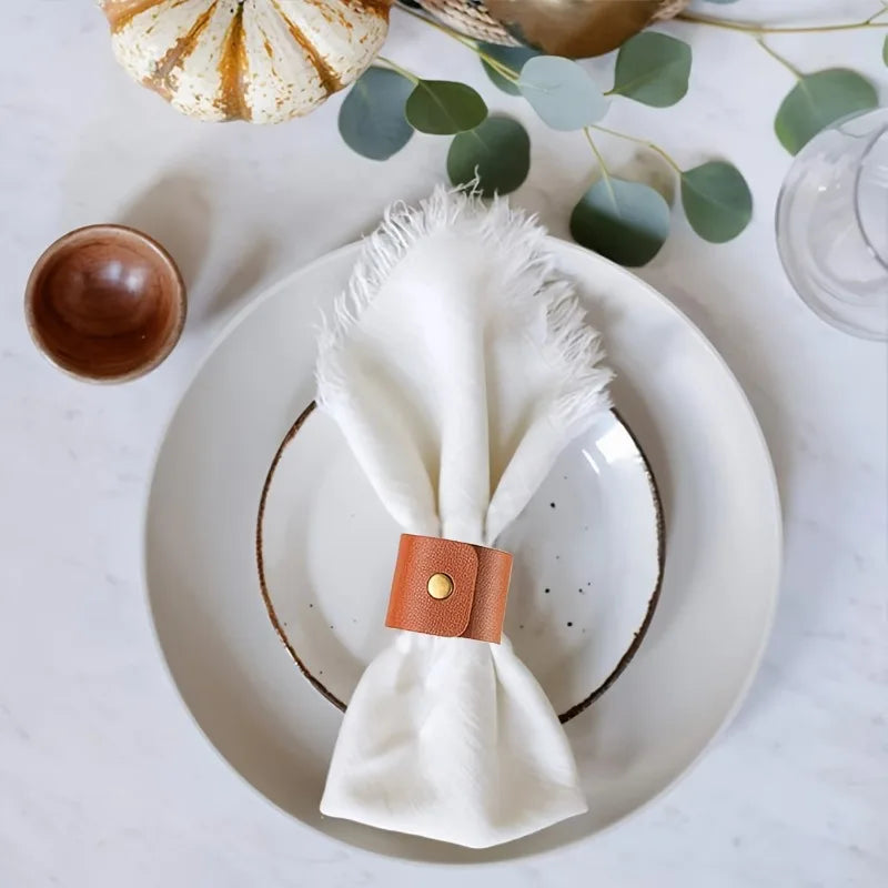 6-36PCS Leather Napkin Rings Vintage Farmhouse Thanksgiving Table Decor for Wedding Reception Banquet Dinner Party Oasis Select