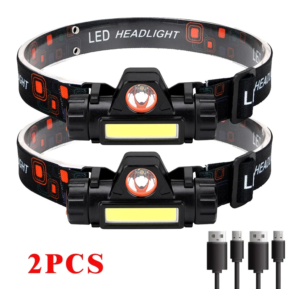 Rechargeable LED Headlamp – XPE COB Dual Light, Waterproof