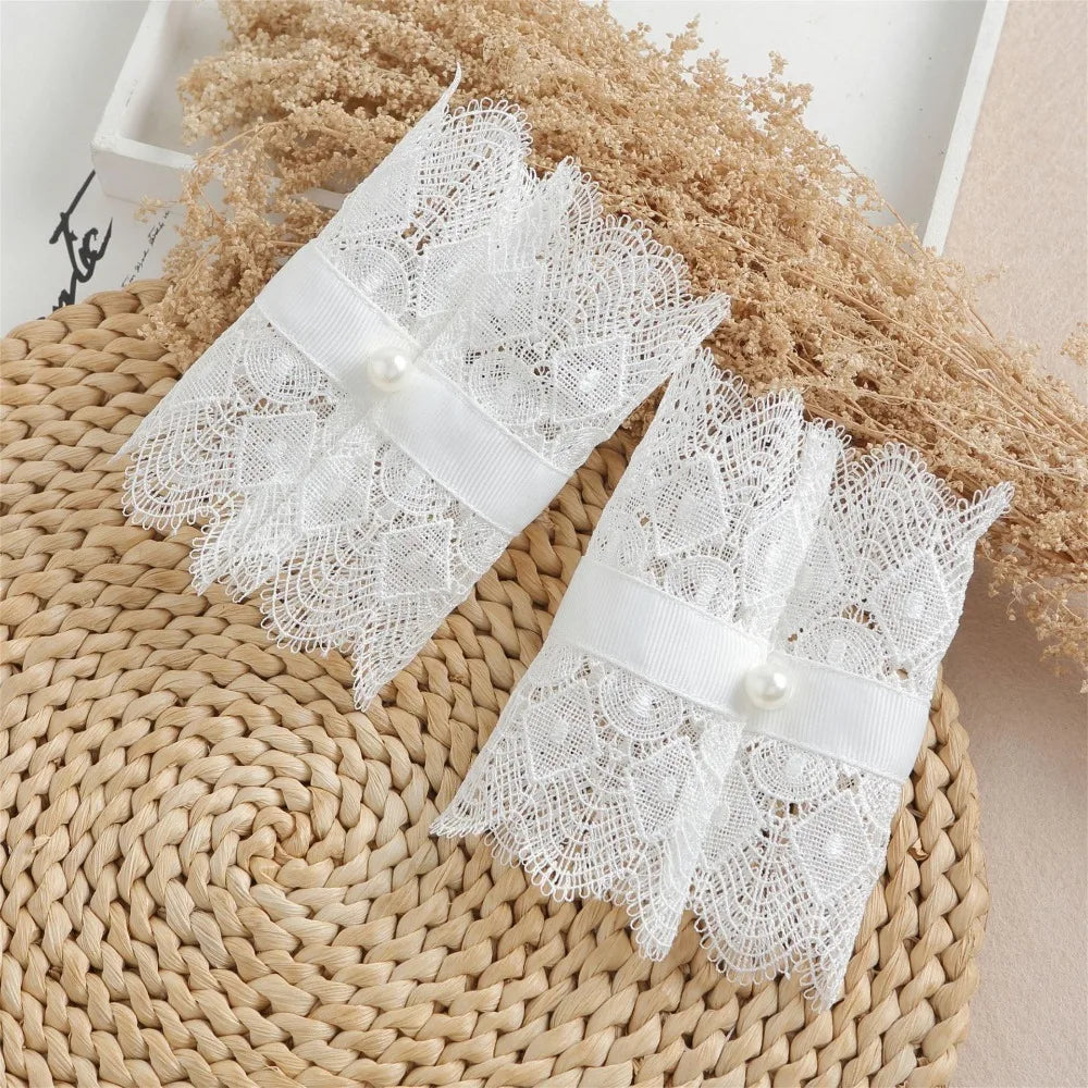 Fashion Polyester Detachable Lace Sleeves Lace White Fake Arm Sleeves Floral Embroidery Cuffs Women Oasis Select A
