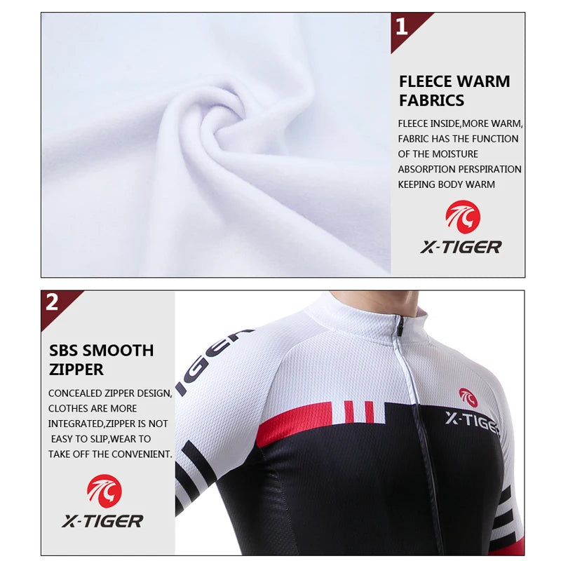 X-TIGER Winter Bike Jersey Men's Long Sleeve Thermal FleeceCycling Jersey with Pockets Road Bicycle Shirt Oasis Select