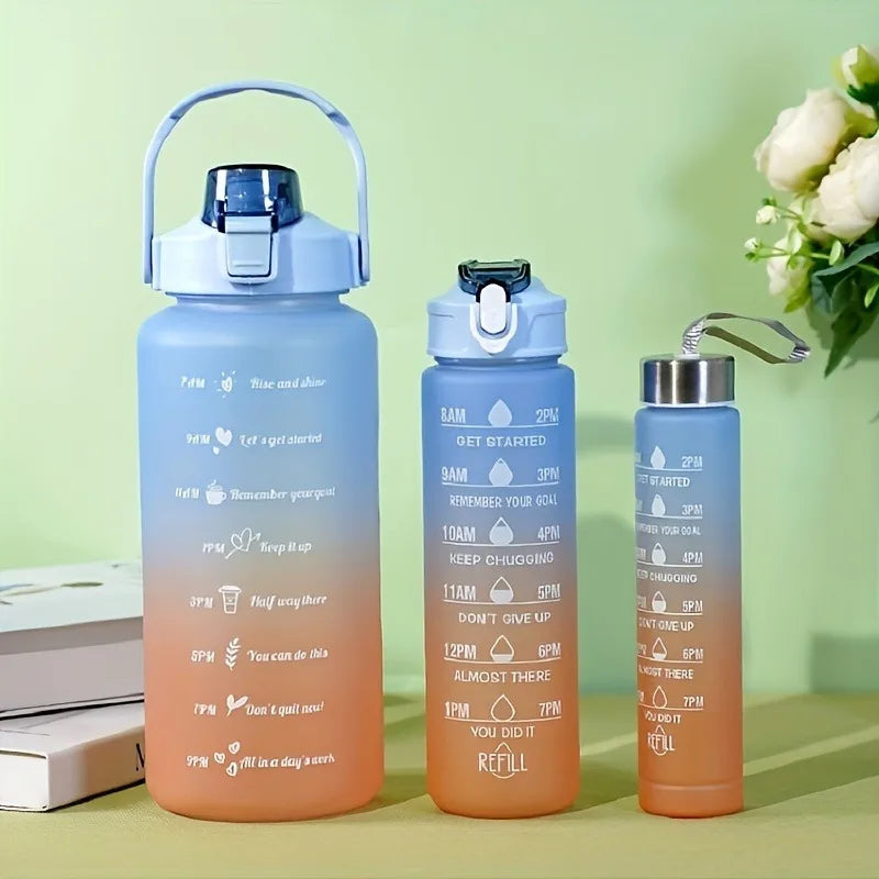 300ml/750ml/2L Water Bottle Motivational Sport Water Bottle Leakproof Bottles Drinking Outdoor Travel Gym Fitness Jugs Oasis Select 3pcs Gradient orange