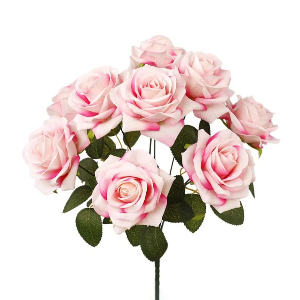 9-Head Artificial Rose Flower Branch | Real Touch Faux Roses