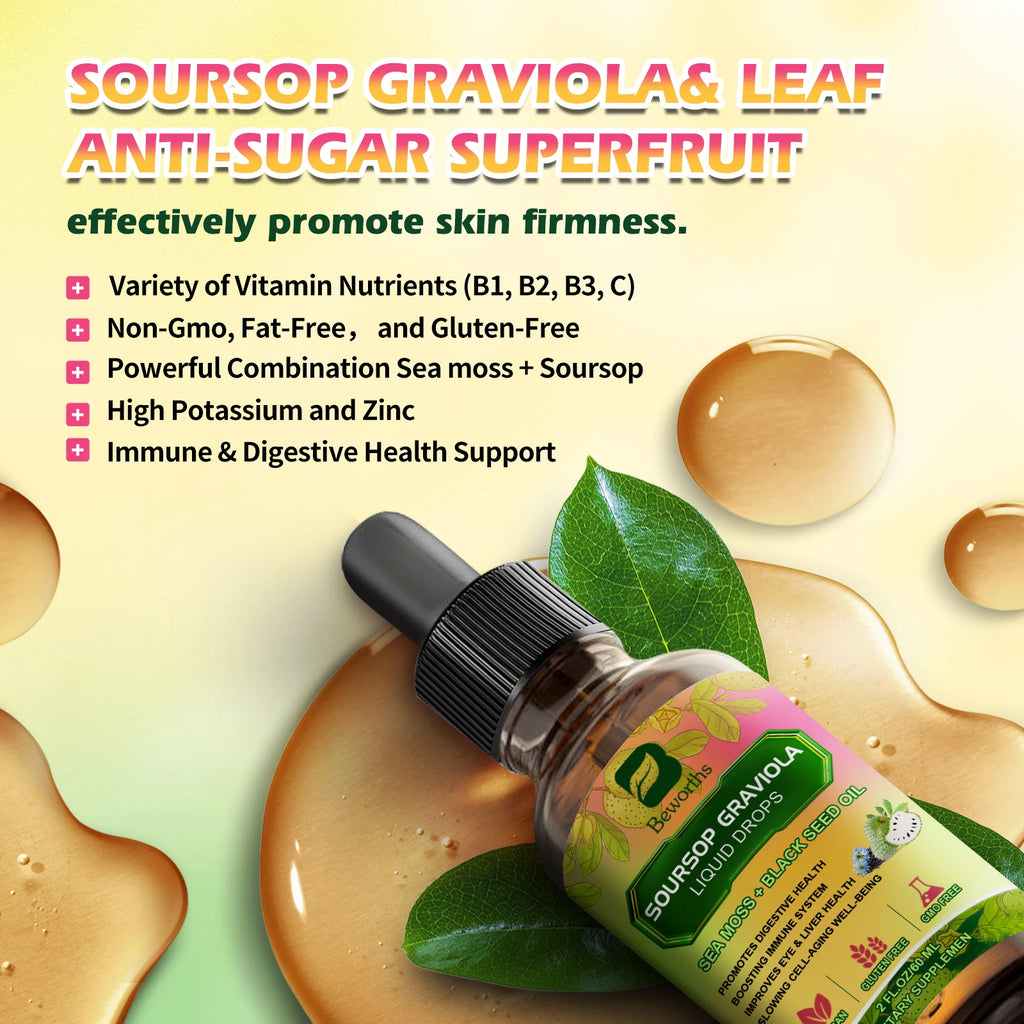 BEWORTHS 60ML Soursop Graviola Extract Drops Black Seed Oil Support Immunity and Kidney Health,Detox,Antioxidation Gluten-Free Oasis Select