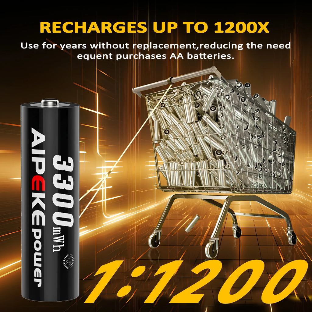 AIPEKE USB Aa rechargeable batteries 3300mWh aa lithium rechargeable batteries 1.5v for Hunting Camera Remote Control Mouse Oasis Select