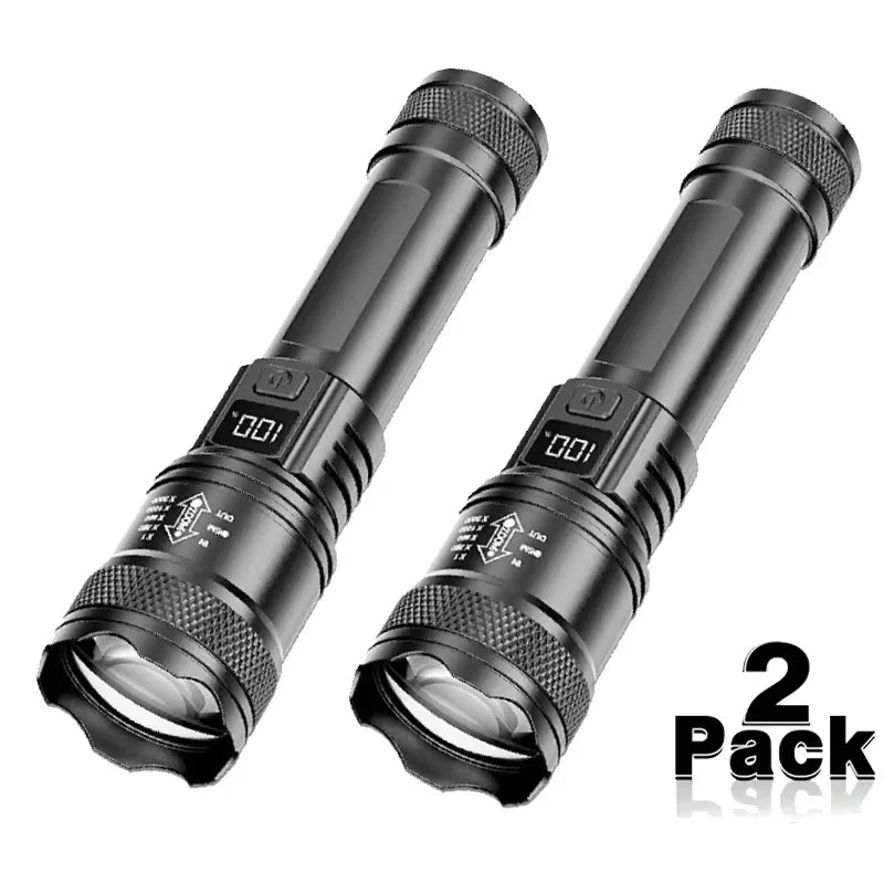 High Power LED Flashlight USB Rechargeable Torch Strong Light Flashlight Long Range Tactical Zoom Lamp Outdoor Camping Lantern Oasis Select Style D 2PCS