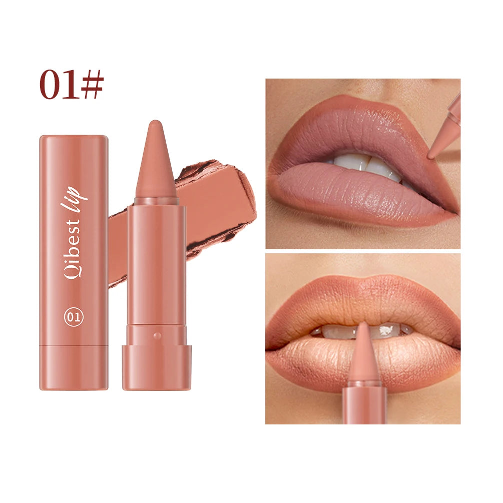 QIBEST Matte Lip Liner & Tint – Waterproof Nude Brown Contour