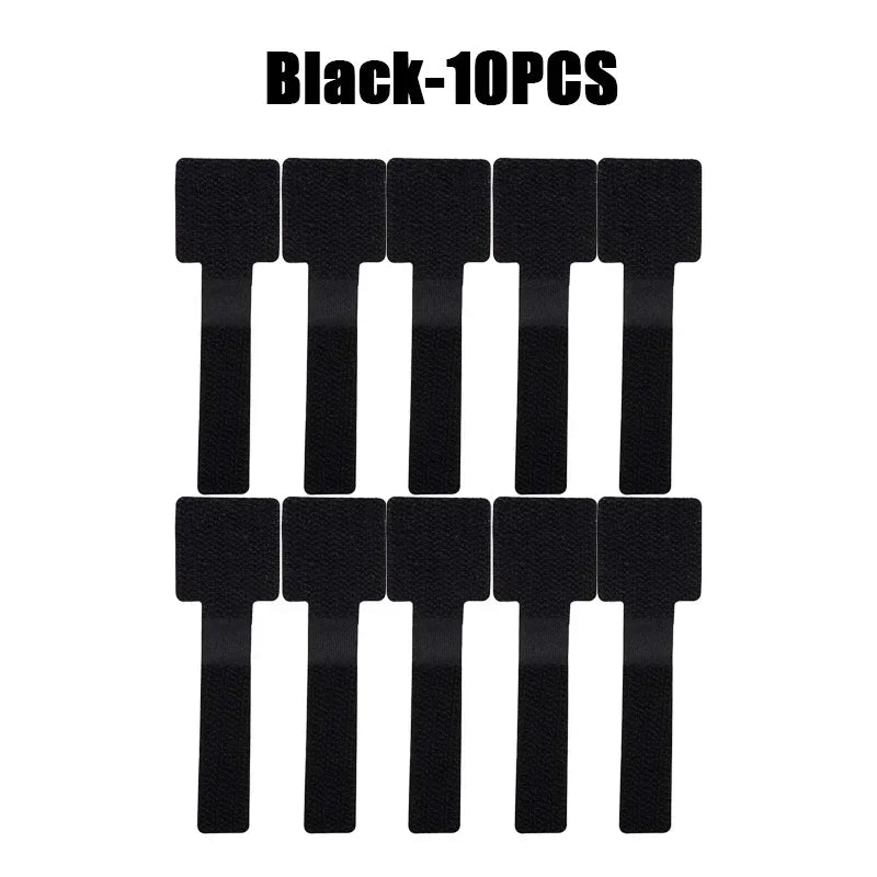 New Reusable Cable Ties Velcro Ties Self-Adhesive Power Cord Cable Holder Adjustable Cord Storage Desktop Organiser Manager Oasis Select Black-10PCS