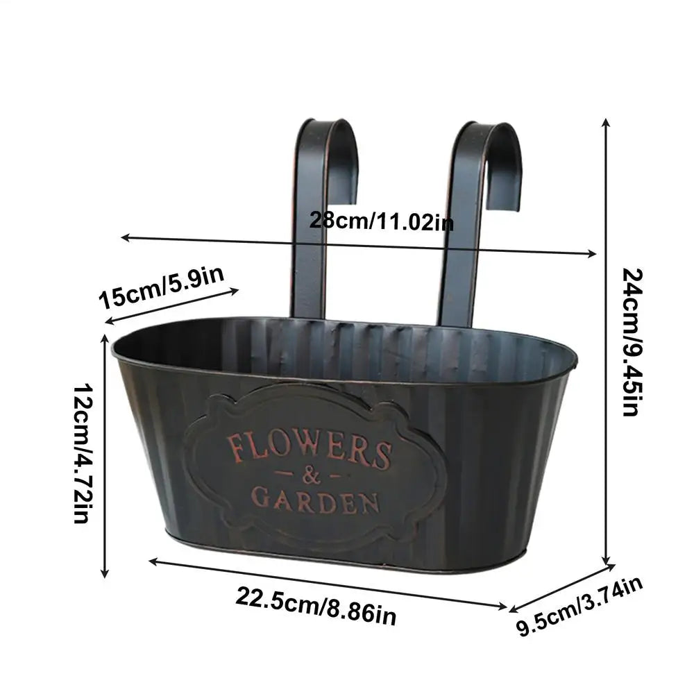 Metal Hangable Deck Planter Railing Planter Countryside Window Flower Boxes for Garden Decoration Plant Pots Houseplant Boxes Oasis Select Black