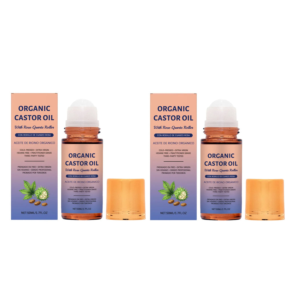 Organic Castor Oil With Rose Quartz Roller Cold Pressed Hexane-Free Skin Soothing Moisturizing For Face Body Care Oil Oasis Select 2pcs 50ml