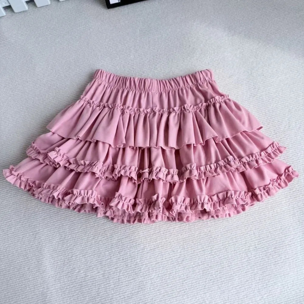 Elegant High Waist Pleated Bubble Skirt A Line Ruffle Hem A Line Skirt Short Pleated Design Puffy Cake Skirt Harajuku Style Oasis Select Pink M
