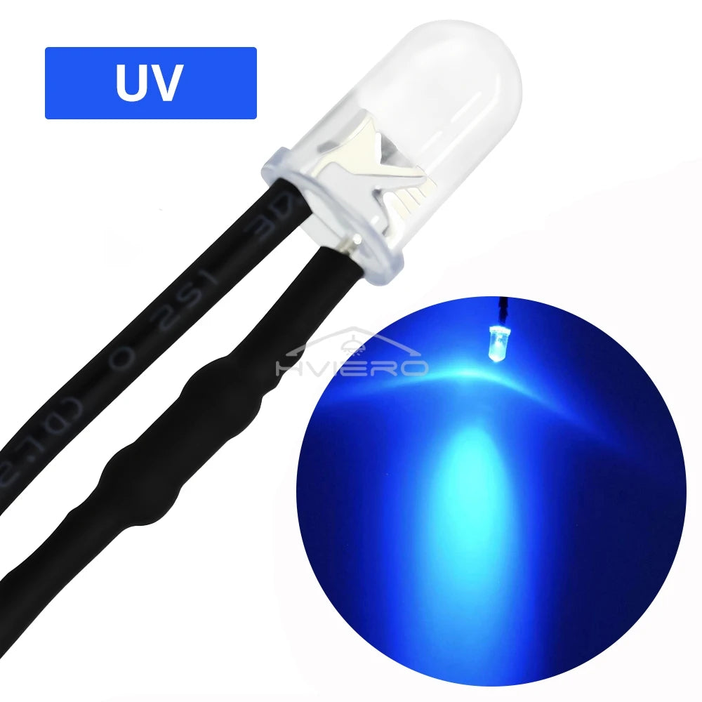 10-Pack 5mm Pre-Wired LED Bulbs DC 12V | 9 Colors, 20cm Cable