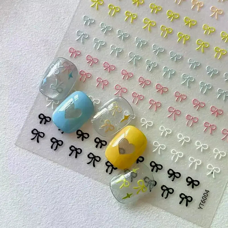 1 Sheet Mixed Color Bow Nail Art Stickers Relief Cute Bowknot Nail Charms Bow Manicure Decoration Oasis Select