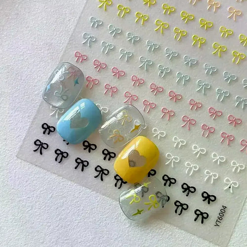 1 Sheet Mixed Color Bow Nail Art Stickers Relief Cute Bowknot Nail Charms Bow Manicure Decoration Oasis Select