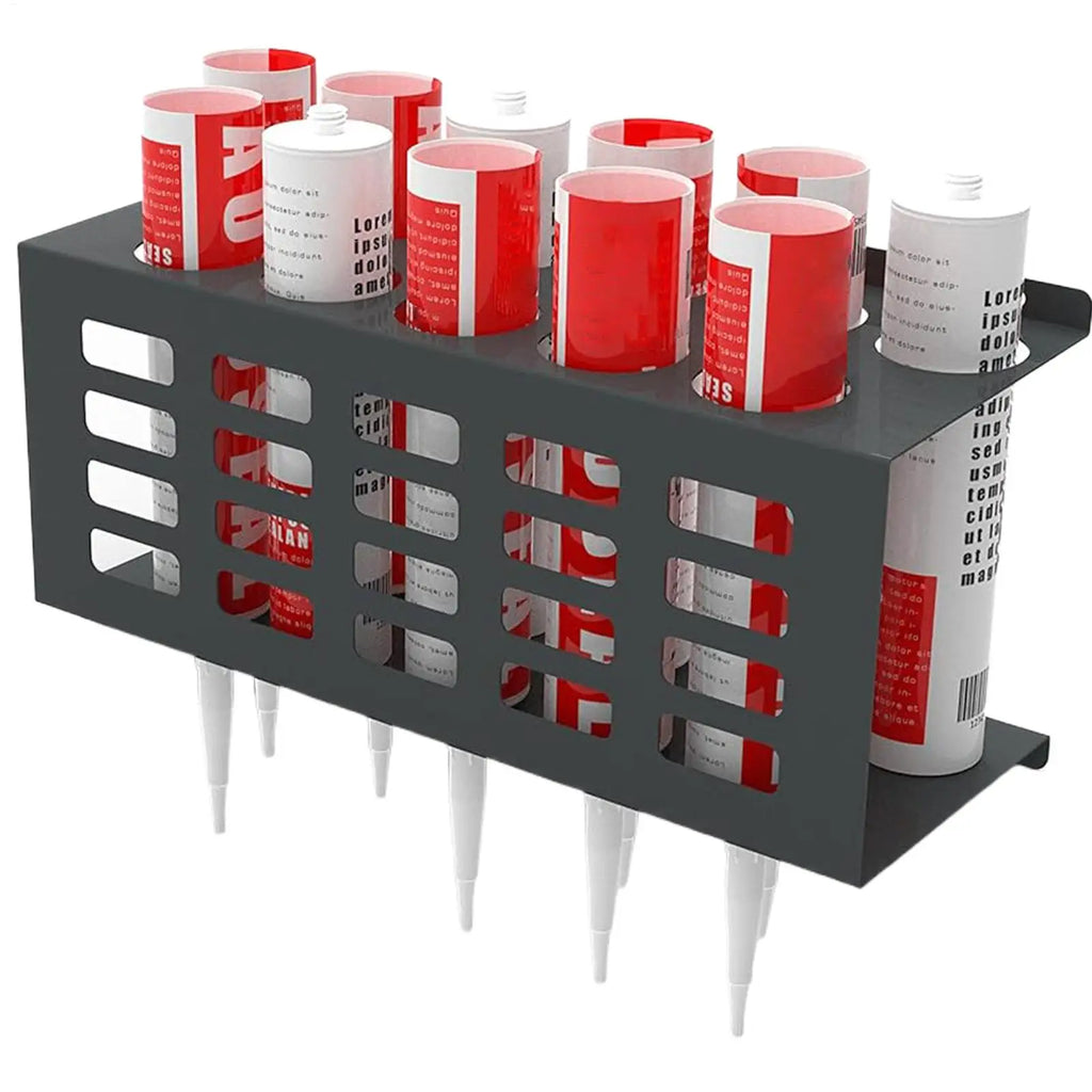 Caulking Tube Storage Rack Wall Mounted Grease Organizer 11-Hole Compact Caulking Tube Holder for Industry Indoors Workshop Home Oasis Select