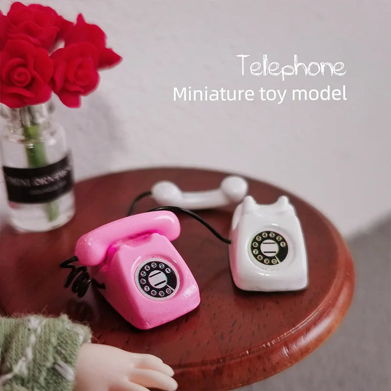 1/4 PCS Mini Vintage Rotary Telephone – 1:12 Miniature Retro Desk Phone for Dollhouse, Fairy Garden Paths & Micro Landscapes Oasis Select