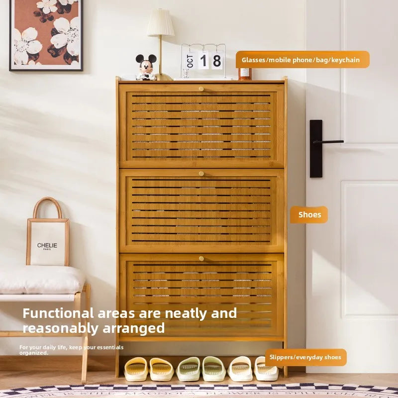 Ultra-thin shoe cabinet home door 2025 new retro black porch cabinet home tipping bucket storage shoe rack Oasis Select