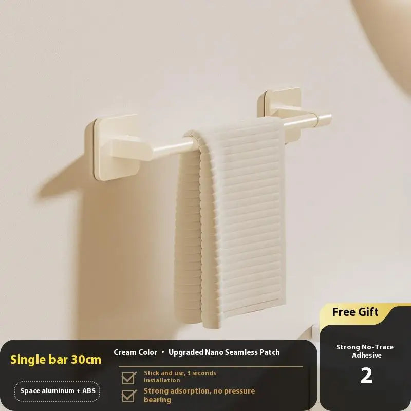 Punch-Free Wall Mount Towel Bar & Rack – No Drill Aluminum