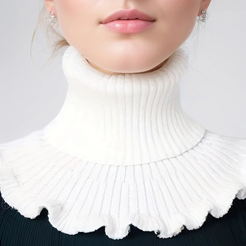 Fashionable black and white Knitted False Neck Scarf - Soft Thick and Warm with Elegant Ruffle Edge Design for Women Oasis Select WHITE