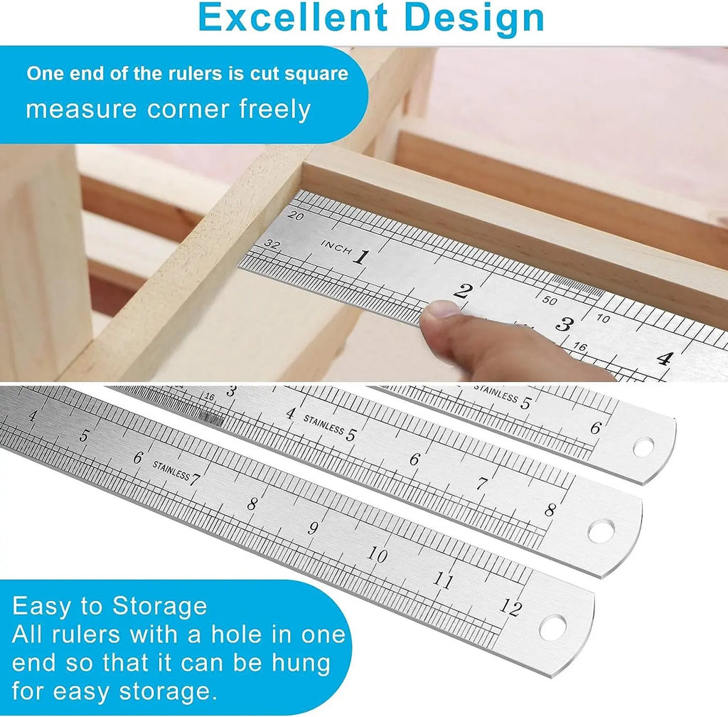 Stainless Steel Double Side Straight Ruler Centimeter Inches Scale Metric Ruler Precision Measuring Tool School Office Supplies Oasis Select