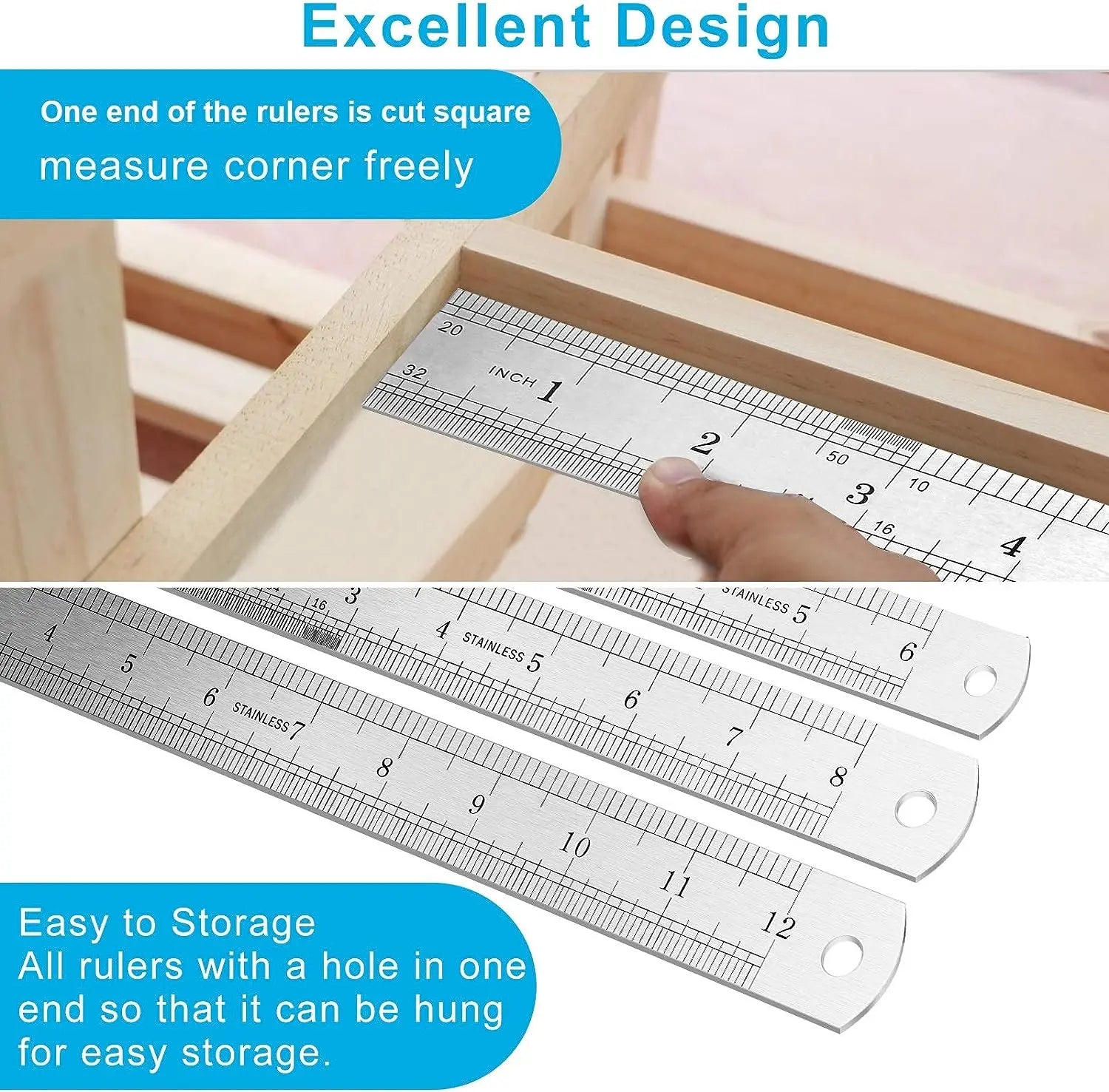 Stainless Steel Double Side Straight Ruler Centimeter Inches Scale Metric Ruler Precision Measuring Tool School Office Supplies Oasis Select
