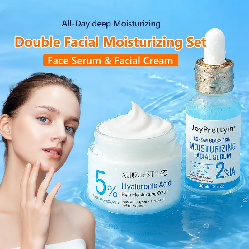 Hyaluronic Acid Face Serum & Cream Skin Care Set Deep Nourishing Lasting Moisturising Anti Dry Facial Skincare Cosmetics Kit Oasis Select Default Title
