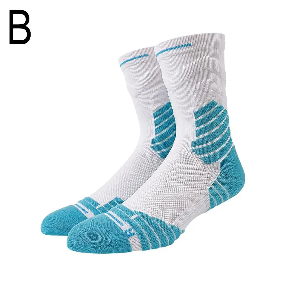 Men's Elite Thick Basketball Socks – High-Top Towel Bottom Athletic Sports Socks Oasis Select white-blue One Size