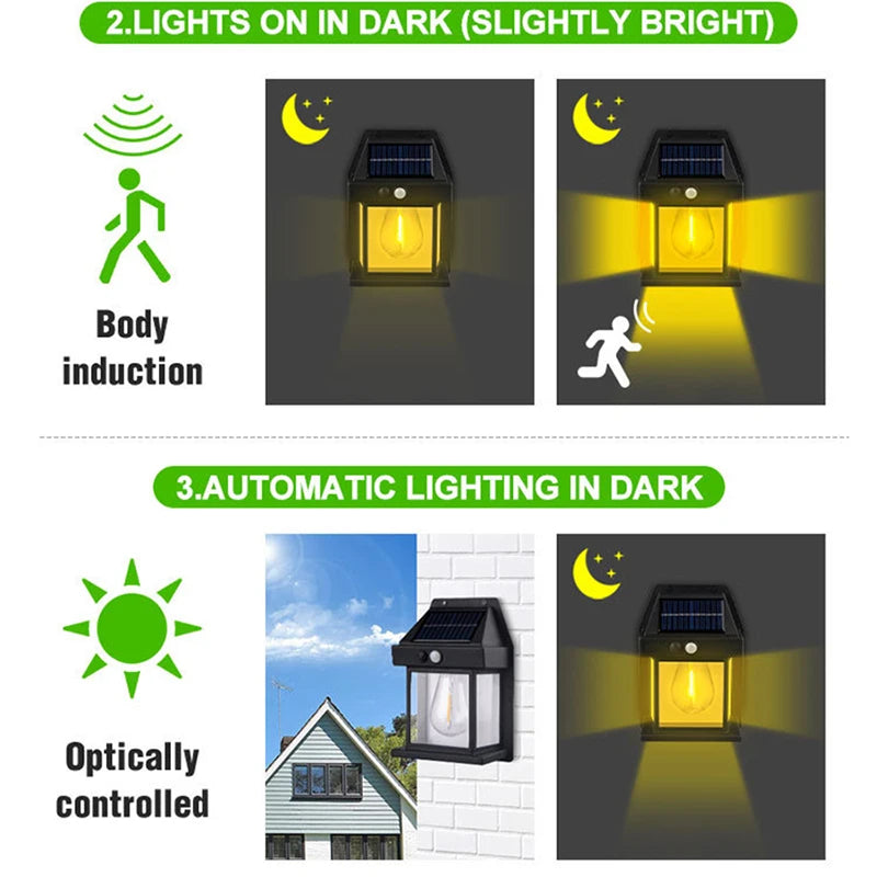 New Solar Tungsten Wall Lamp Three Modes Outdoor Villa Garden Courtyard Waterproof Decoration Induction Lantern Small Night Lamp Oasis Select