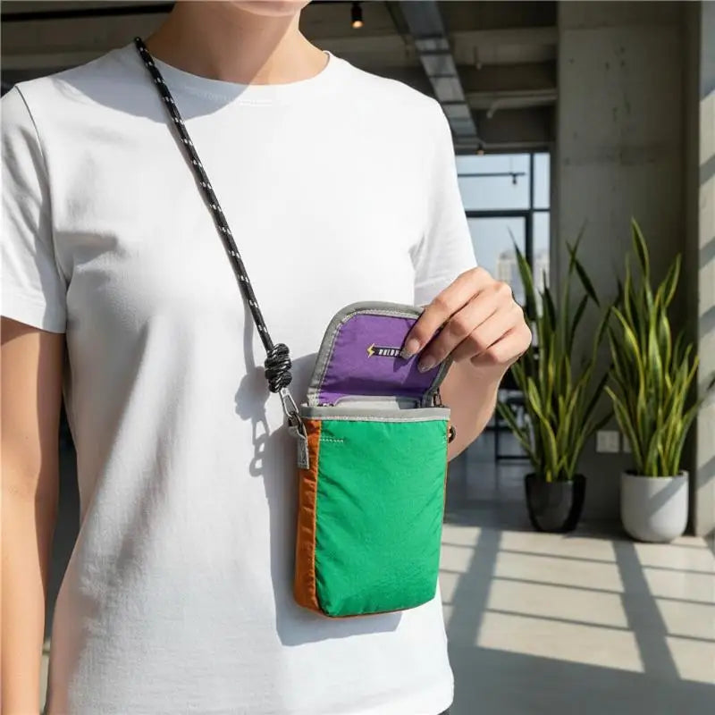 Unisex Color Patch Nylon Crossbody Mini Bag Secure Phone Purse Lightweight Casual Bag for Urban Travel School Oasis Select