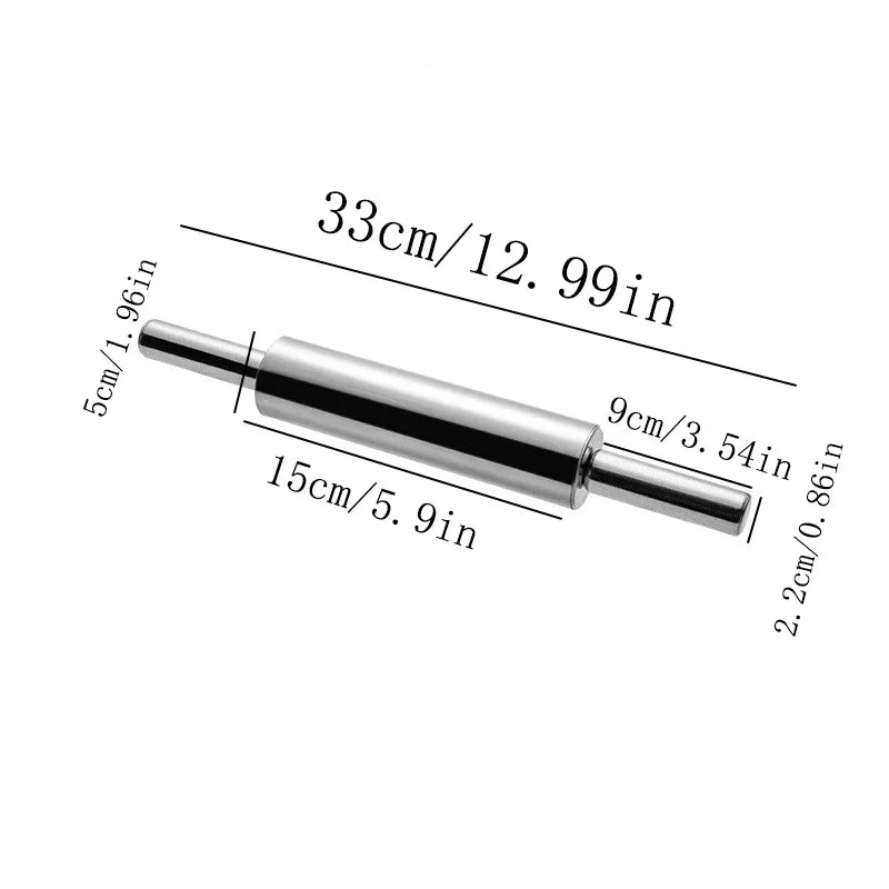 Stainless Steel Rolling Pin for Non-stick Dough Flour Stick Kitchen Cooking Baking Tools Accessories Pizza Roller with Handle Oasis Select Medium size 33cm