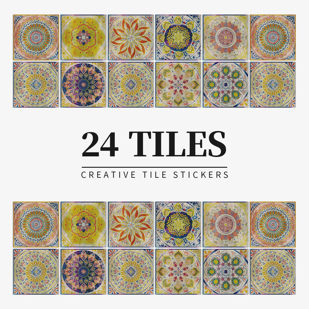 Mandala Tile Self-adhesive Wall Paste Waterproof and Oil-proof Kitchen and Bathroom Wall Decorative Tile Paste Stickers Oasis Select HZ057 20cm x 20CM x 24PCS