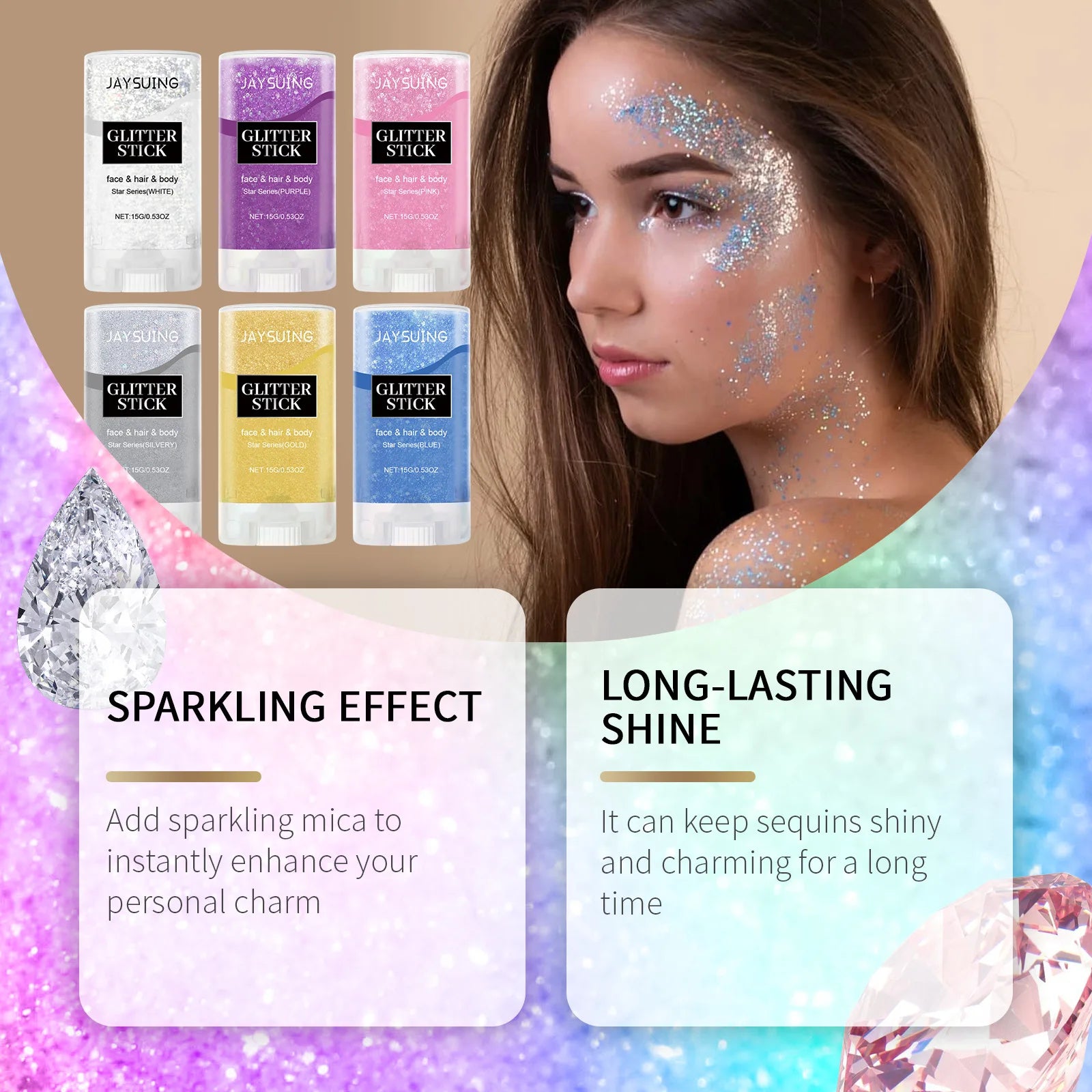 Glitter Gel Stick – Face Body & Hair Shimmer Makeup | 6 Shades