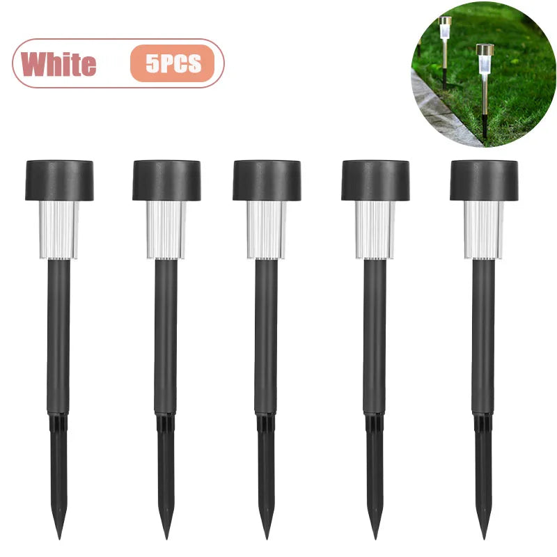 Solar Powered Stainless Steel Tube Lights Outdoor Waterproof Garden Yard Lawn Lamp Night Light Pathway Lighting Oasis Select White-5PCS