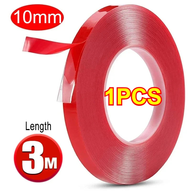 Car Strong Double Sided Adhesive Stickers Tape Nano Transparent Reusable Waterproof Auto Tape Clean Tools Car Protect Sticker Oasis Select 10mmx3M-1PCS