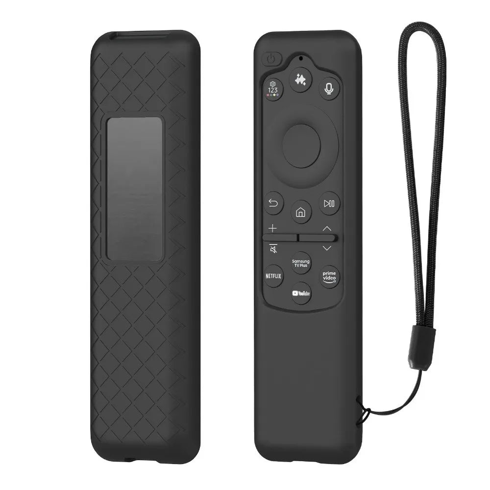 Silicone TV Remote Controller Cover with Lanyard Shockproof Protective Case Soft Shell for Samsung BN59-01432A/BN59-01480L Oasis Select Black