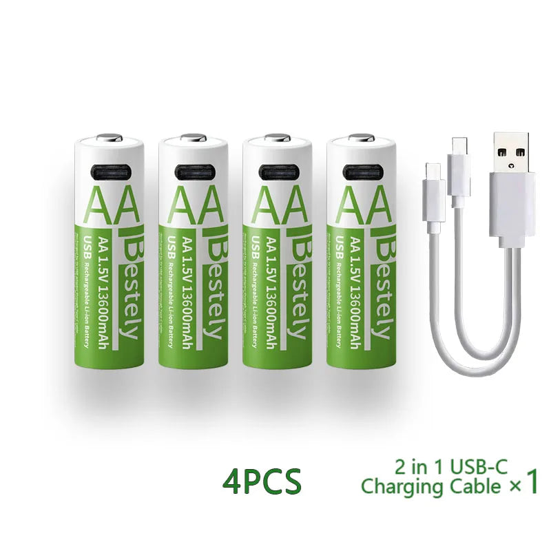 New AA USB rechargeable lithium-ion battery 1.5V AA 13600mAh/lithium-ion battery for Mouse watch toy MP3 player Camera keyboard Oasis Select 4 pcs AA Batteries 1.5V