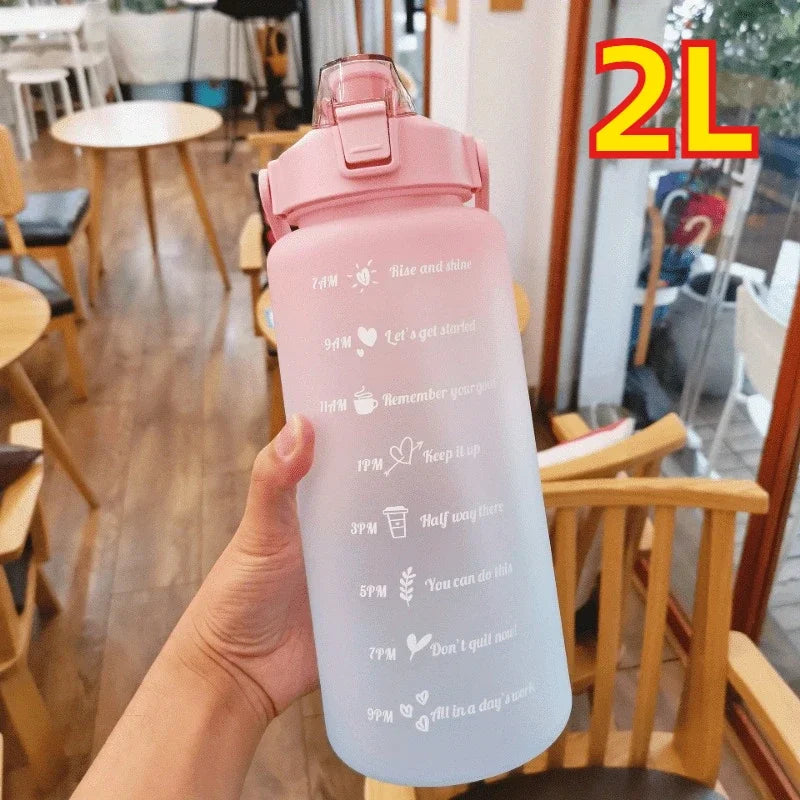 1-3PCS Sports Water Bottle for Running Drinking Bottle 2L Motivational with Time Marker Stickers Portable Reusable Plastic Cups Oasis Select 2L-pink blue Select style