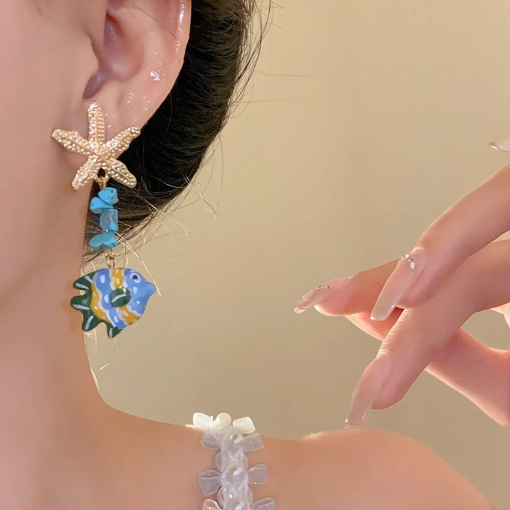 Funny Beaded Fish Drop Earrings Glass Ocean Style Starfish Stud Earrings Unique Glaze Summer Jewelry Gifts for Women Oasis Select