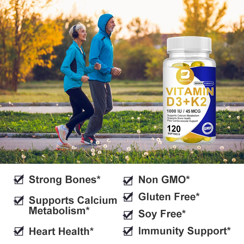 BEWORTHS Vitamin D3 & K2 Capsules Support Calcium Metabolism Absorption, Heart and Bone Health Vegan Gluten Free Strong Bone Oasis Select