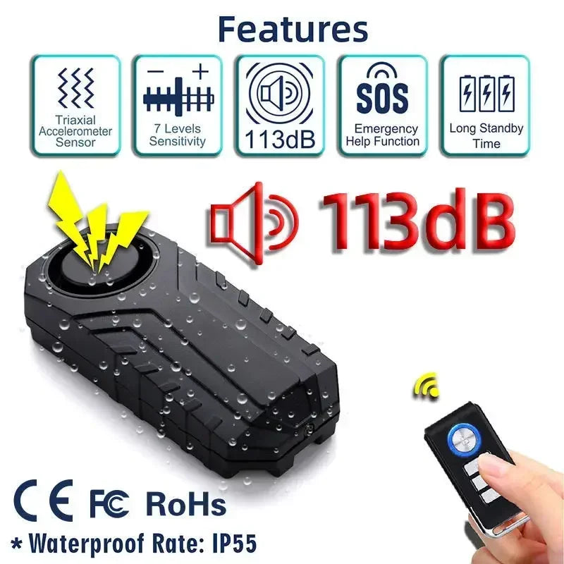 Motorcycle Alarm Wireless Vibration Bicycle Alarm USB Rechargeable Remote Anti-Theft Motobike Security Detector System Alarm Oasis Select